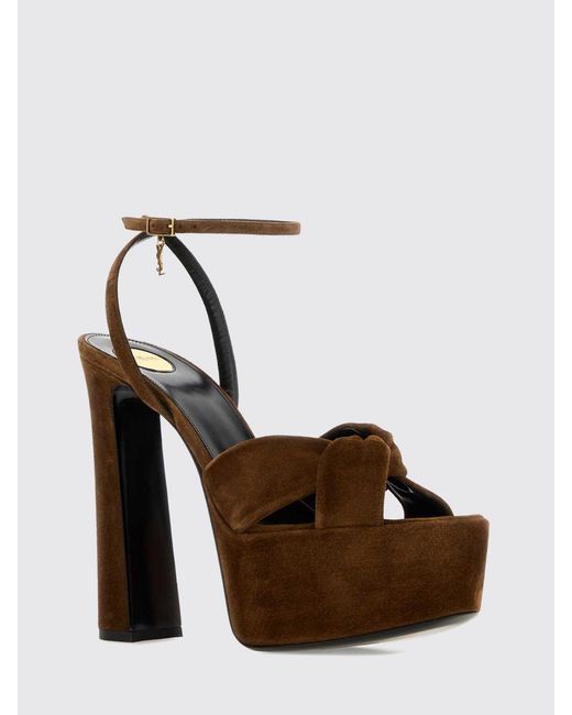 Saint Laurent White Franciane Ysl Logo Suede Platform Sandals