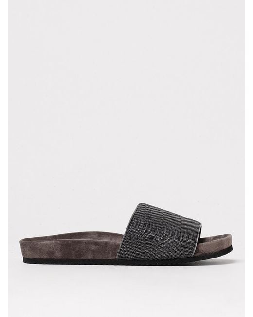 Brunello Cucinelli White Embellished Suede Slides Casual Comfort
