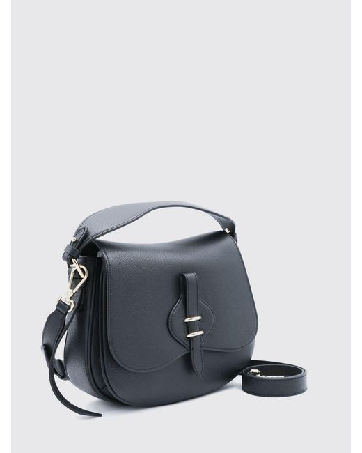Coccinelle Blue Mavery Pebbled Leather Shoulder Bag With Flat Handle And Strap