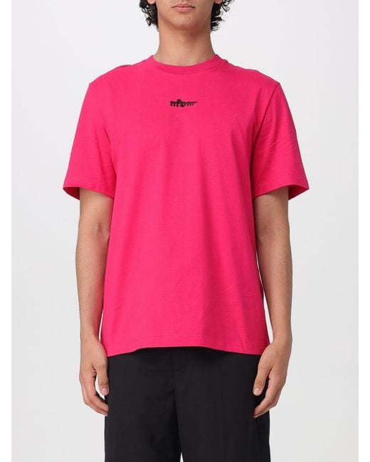 MSGM Pink Crew-Neck Cotton T-Shirt With Embroidered Logo On The Chest for men