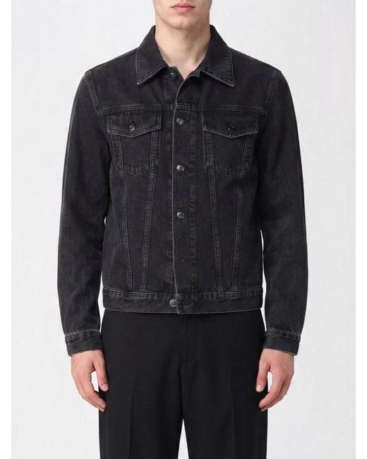Canali Black Cotton Denim Shirt Jacket With Patch Pockets for men