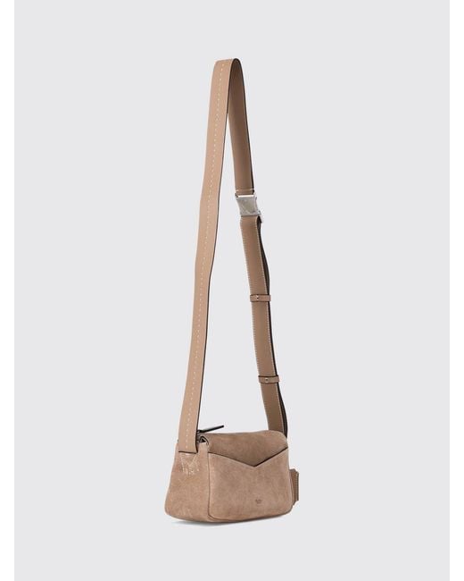 Max Mara Natural Umhängetasche Aus Wildleder Mit Logo-Charm