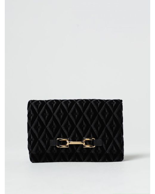 Elisabetta Franchi Black Wallet Bag In Velvet And Jacquard Fabric