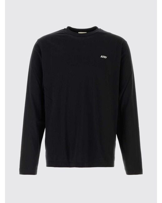 Autry Black Long-Sleeved Cotton T-Shirt With Contrasting Embroidered Logo for men