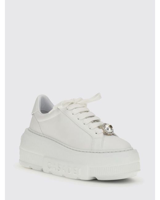Casadei White Nexus Leather Wedge Sneakers