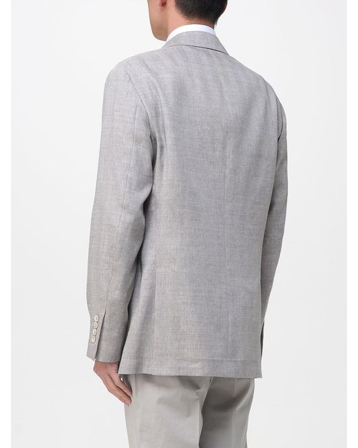 Brunello Cucinelli Gray Double-Breasted Linen And Virgin Wool Blend Blazer for men