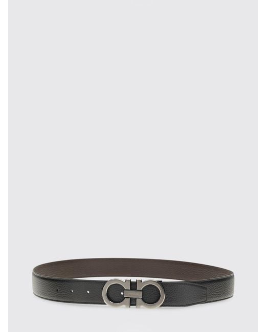 Ferragamo Black Gancini Grained Calfskin Leather Belt for men