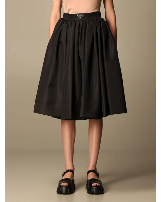 Prada Black Wide Skirt In Re-nylon Gabardine