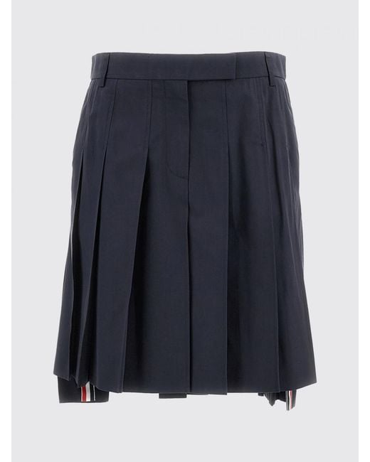 Thom Browne Blue Cotton Pleated Skirt