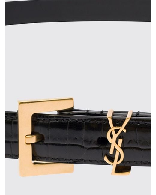 Cinturón Cassandre De Piel De Cordero Efecto Cocodrilo Con Monograma Ysl Saint Laurent de color White