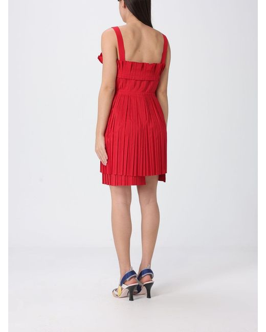 Fendi Red Pleated Cotton Mini Dress