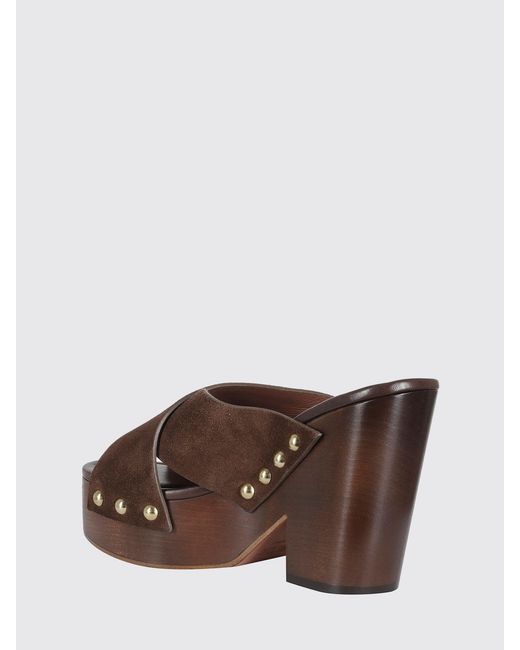 Paris Texas Brown Marisol Suede Mules Sandals With Studs And Platform