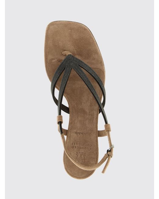 Brunello Cucinelli Natural Suede Sandals With Monile