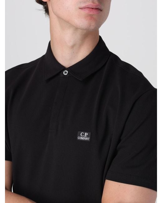 C P Company Black Basic Polo Shirt With Mini Logo for men