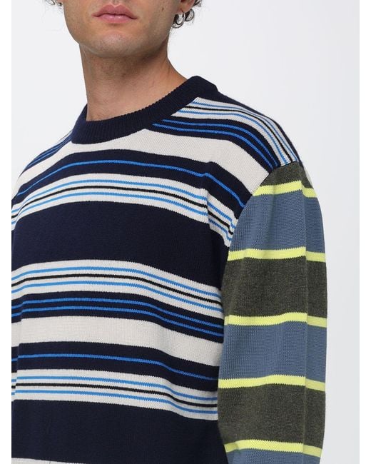 Paul Smith Blue Relaxed Fit Multicolour Stripe Wool And Cotton Crewneck Jumper for men