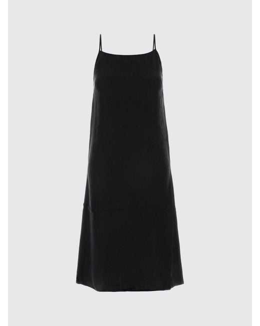 Uma Wang Black Cupro Midi Slip Dress With Square Neckline And Thin Straps