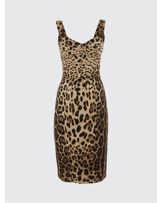 Dolce & Gabbana White Dolce &Amp Gabbana Animalier Cady Bustier Midi Dress With Square Neckline