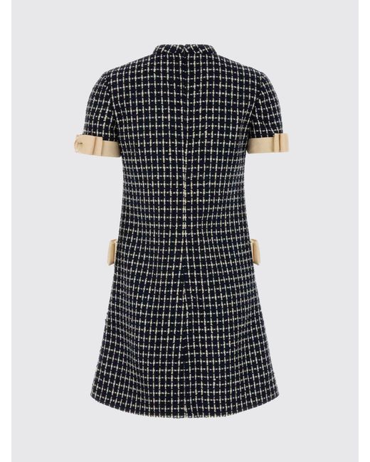 Valentino Black Virgin Wool And Cotton Dress With Bows