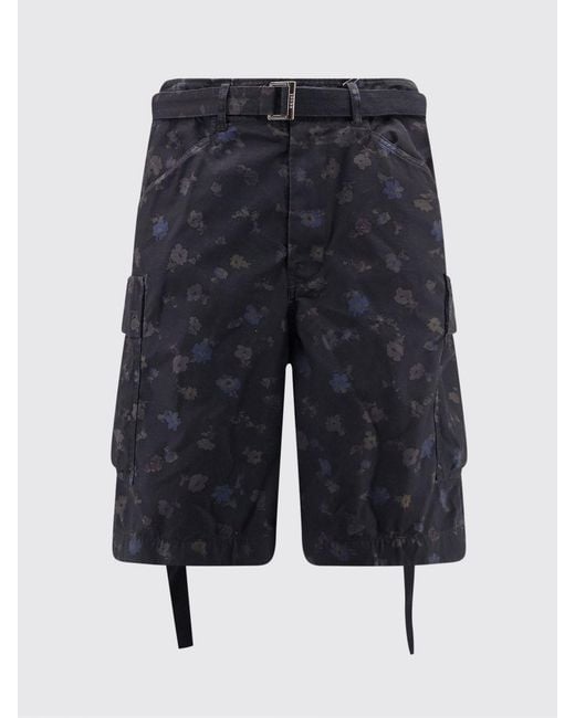 Sacai Black Floral Print Cotton Cargo Shorts for men
