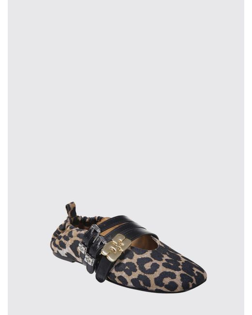 Ganni White Animal Print Recycled Viscose Ballerinas