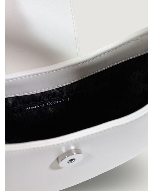 ARMANI EXCHANGE White Hobo Shoulder Bag With Metal Logo