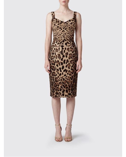 Dolce & Gabbana White Dolce &Amp Gabbana Animalier Cady Bustier Midi Dress With Square Neckline
