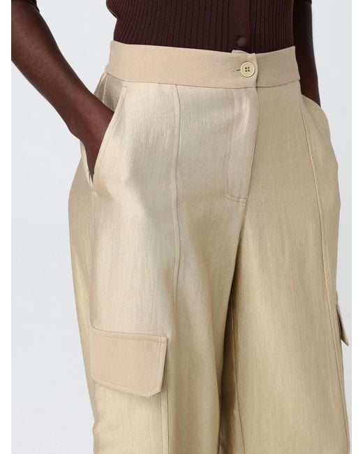 Twinset Natural High-Waisted Wide-Leg Cotton Cargo Pants