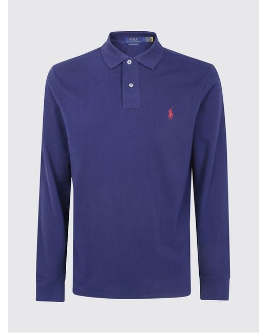 Polo Ralph Lauren Blue Long-Sleeved Slim Fit Cotton Polo Shirt for men