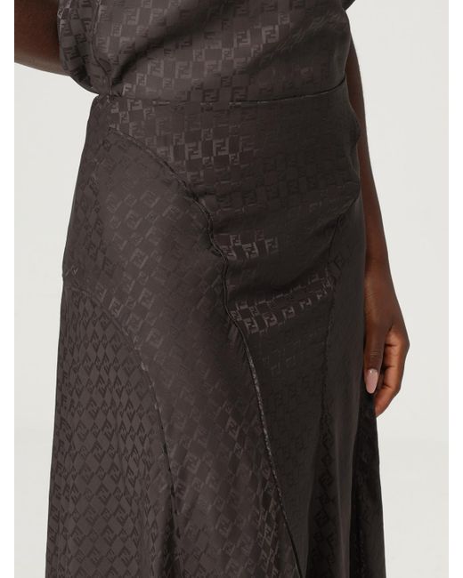 Fendi Brown Silk Midi Skirt With Monogram Motif