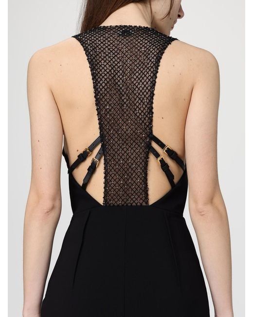 Elisabetta Franchi Black Long Crepe Dress With Beads