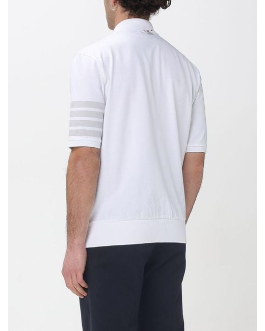 Thom Browne White 4-Bar Cotton Polo Shirt for men