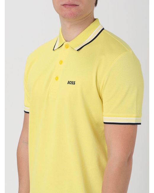 Polo in piquet di cotone con logo di Boss in Yellow da Uomo