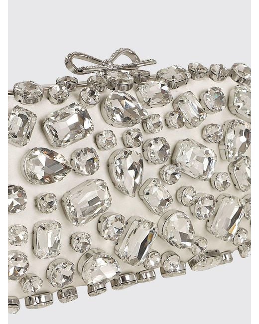 Self-Portrait Gray Satin Clutch With Set Crystals