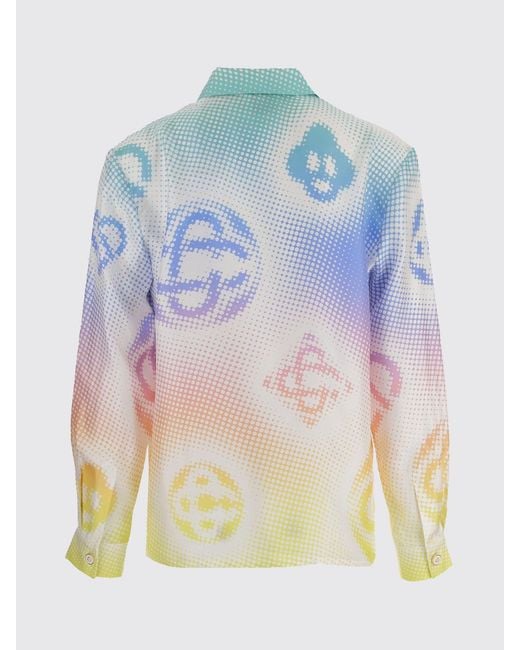 Casablanca Blue Silk Shirt With Monogram Print for men