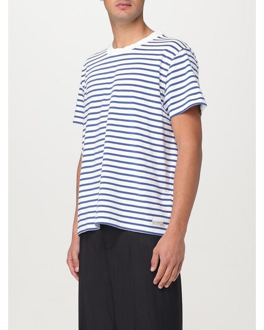 Our Legacy Blue Striped Short Sleeve Crew Neck Tee for men