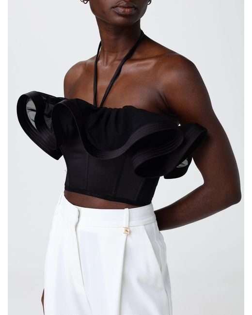 Elisabetta Franchi Black Crêpe Top With Ruffles