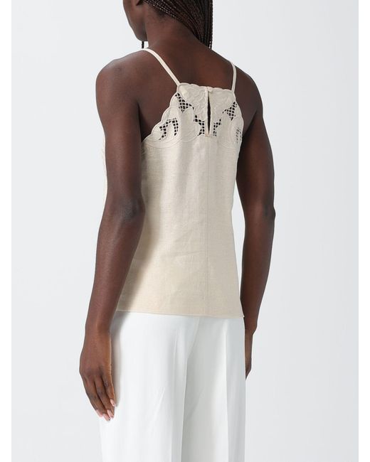 Twinset Natural Embroidered Linen And Viscose Top