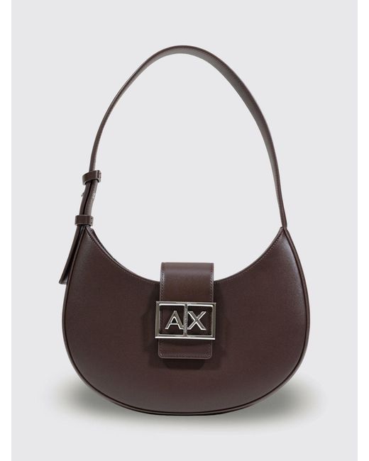 ARMANI EXCHANGE Brown Hobo Shoulder Bag With Metal Logo