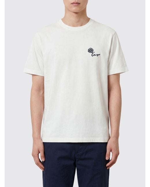 KENZO White Floral Print And Logo Cotton T-Shirt for men