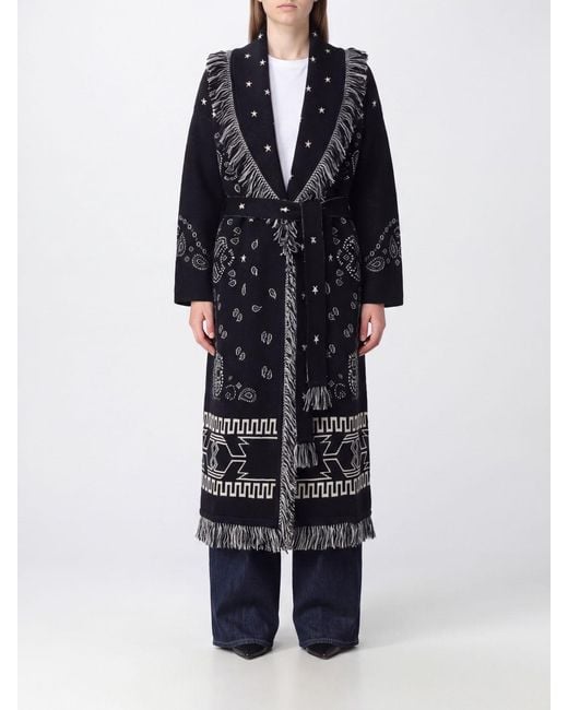 Alanui Blue Long Jacquard Virgin Wool Robe Cardigan With Fringes