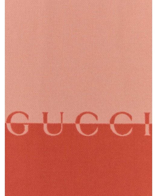Gucci Red Wool And Cashmere Scarf With Logo