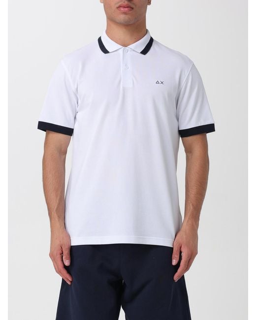 Sun 68 White Cotton Logo Polo Shirt for men