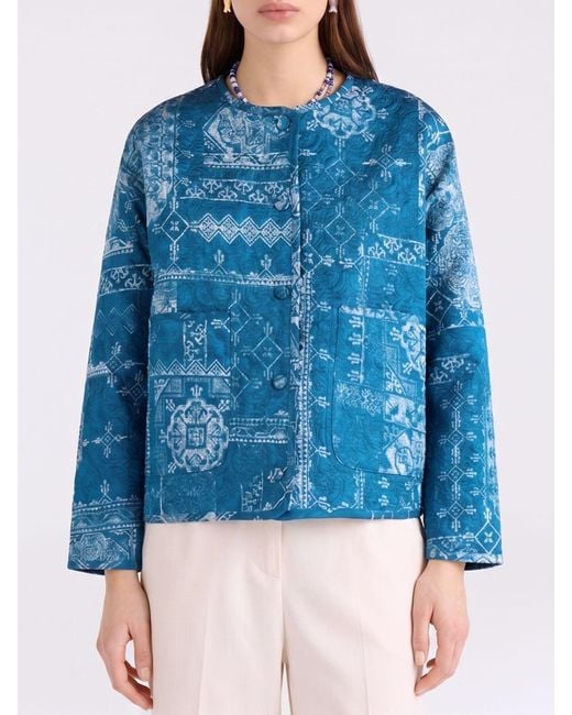 Momoní Blue MomonÌ Gelsomino Printed Viscose Twill Coat