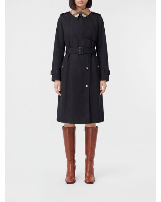Burberry Blue Cotton Double-Breasted Trench Coat With Belt And Check Collar