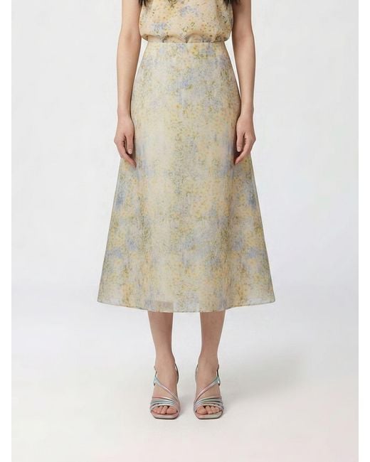 Alberta Ferretti Natural Organza Midi Skirt With Floral Print