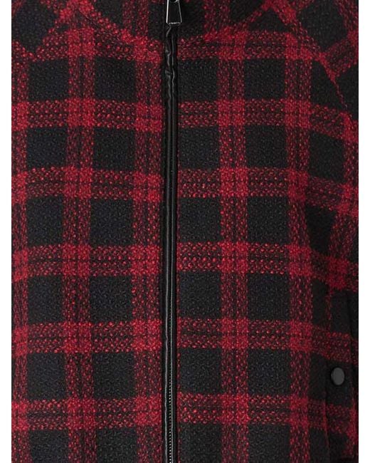 Pinko Red High Neck Tartan Wool Blend Vest