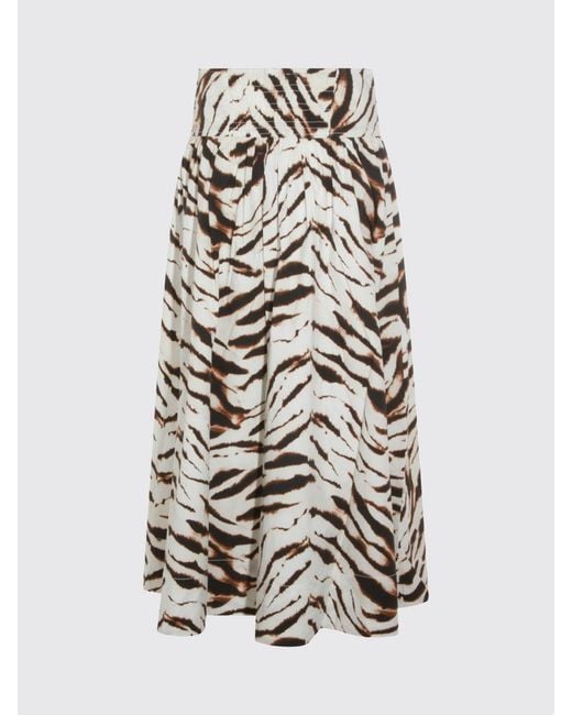 Ganni Multicolor High-Waisted Animal Print Stretch-Cotton A-Line Midi Skirt