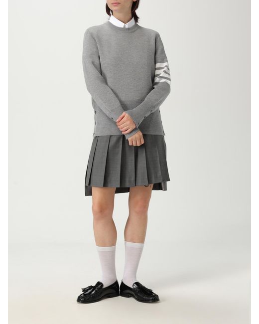 Thom Browne Gray Wool Crewneck Sweater With 4-Bar Stripe