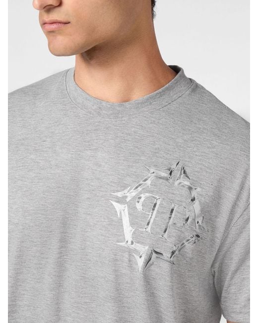 Philipp Plein Gray Cotton T-Shirt With Monogram Print And Hexagon Logo for men