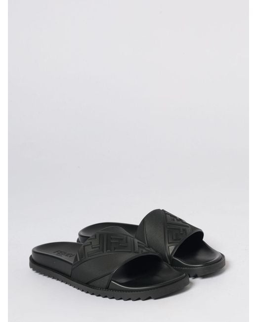 Fendi White Diagonal Rubber Sliders With Embossed Ff Monogram for men